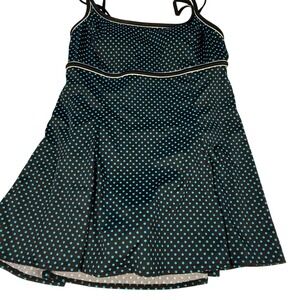 Longitude Black & Blue Polka Dot Swimdress Swimsuit White Trim Size 10